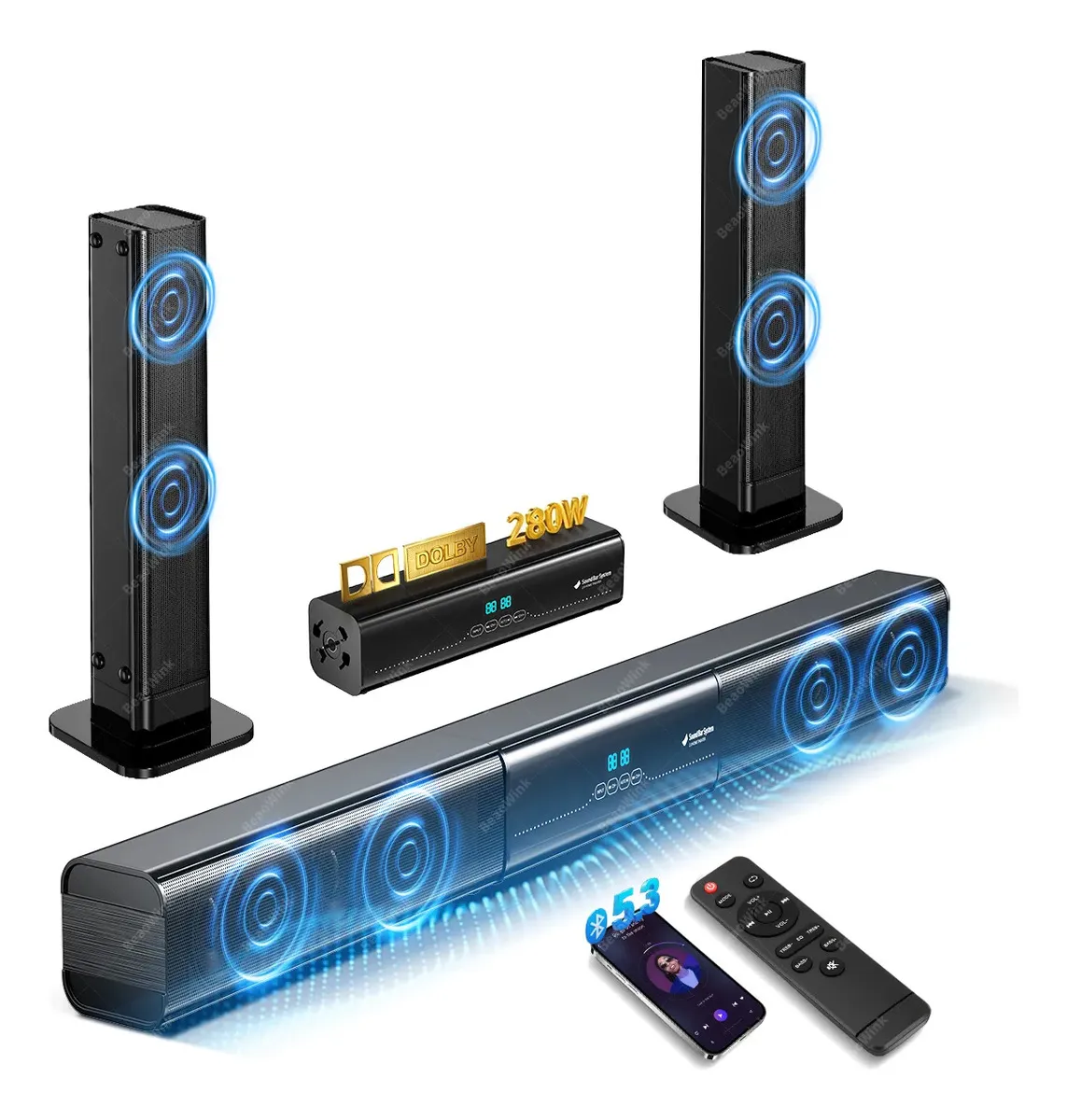 Barra de sonido desmontable de 280 W